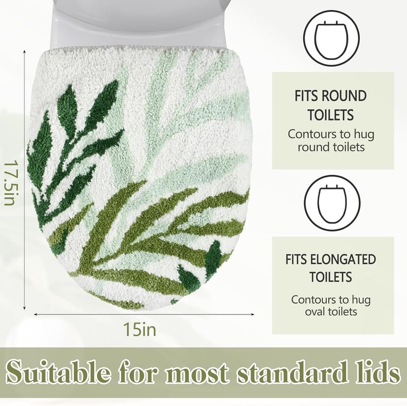 Mindsoft Green Leaves Toilet Seat Covers Bathroom Toilet Lid Cover Soft Microfiber 17.5'' x 15'' Plush Tufted, Machine Washable, Adjustable Rubber Backing Fits Most Round Elongated Oblong Lids - Image 4